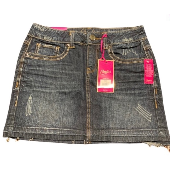 CANDIE’S Indigo Distressed Raw Hem Mini Skirt! - Picture 1 of 3